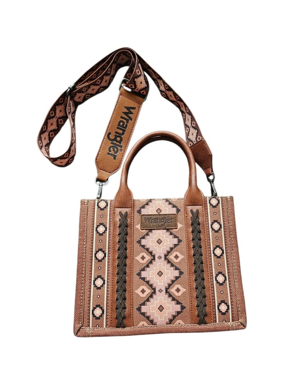 Wrangler Brown Southwestern-Pattern Canvas Tote Crossbody Bag